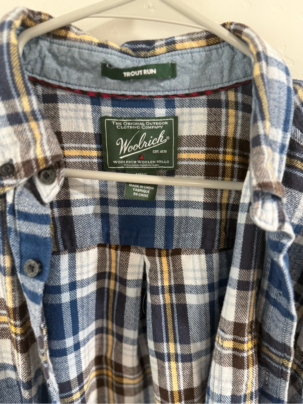 Woolrich Blue, White & Brown Plaid Button-Up Shirt